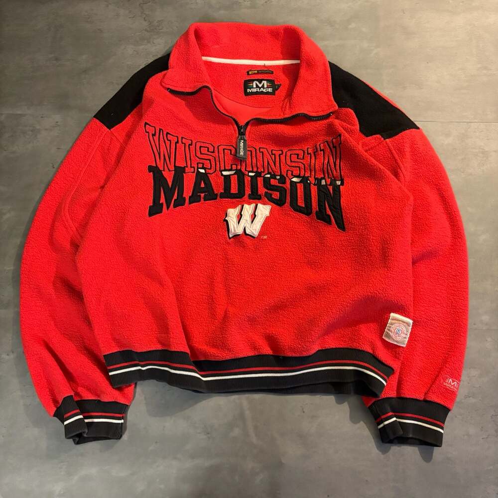Vintage Mirage Wisconsin Madison Quarter Zip Fleece Pullover Size XL